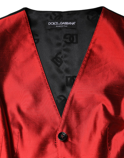 Dolce &amp; Gabbana Rot-Schwarzes ärmelloses Westentop mit Knopfleiste