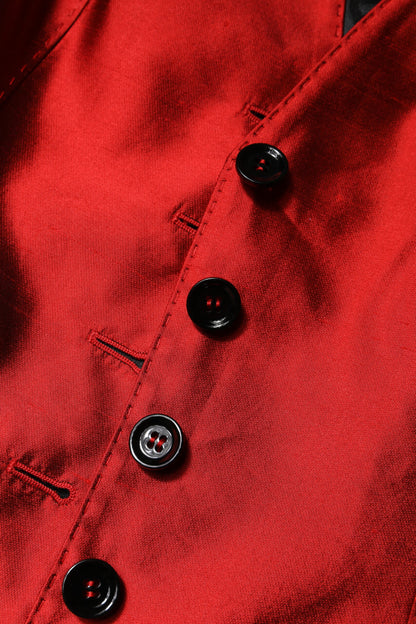 Dolce &amp; Gabbana Rot-Schwarzes ärmelloses Westentop mit Knopfleiste