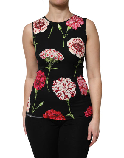 Dolce &amp; Gabbana – Schwarzes, ärmelloses Tanktop mit Blumenmuster