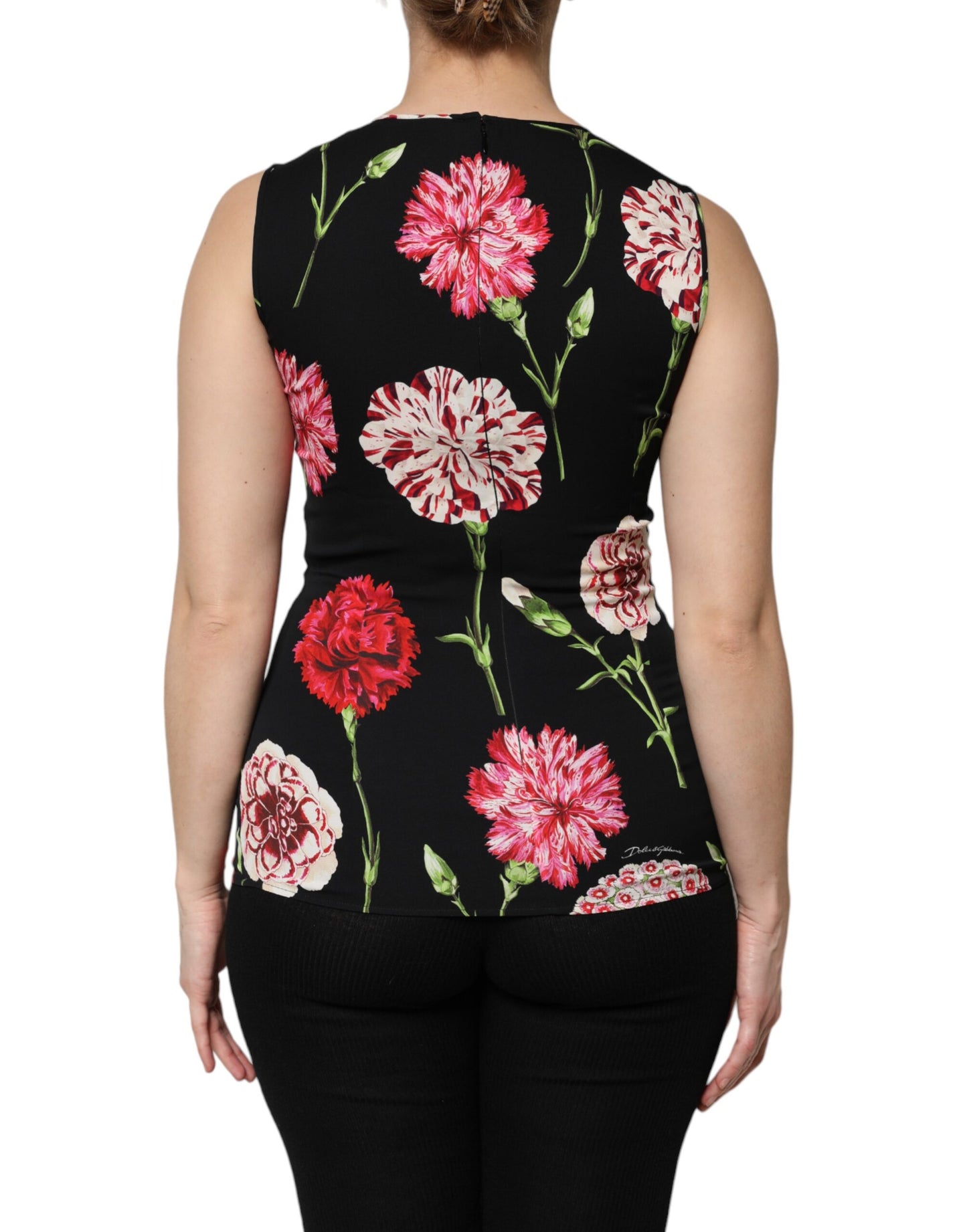Dolce &amp; Gabbana – Schwarzes, ärmelloses Tanktop mit Blumenmuster