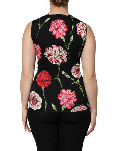 Dolce &amp; Gabbana – Schwarzes, ärmelloses Tanktop mit Blumenmuster
