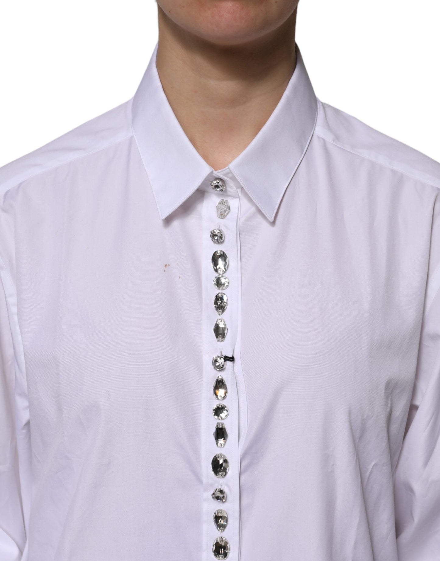 Dolce & Gabbana White Rhinestone Embellish Long Sleeves Top