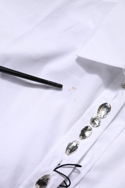 Dolce & Gabbana White Rhinestone Embellish Long Sleeves Top