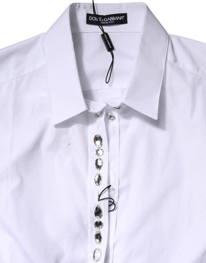 Dolce & Gabbana White Rhinestone Embellish Long Sleeves Top