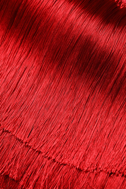 Dolce &amp; Gabbana – Trägerloses, kurzes Tube-Top aus Seide mit Fransen in Rot