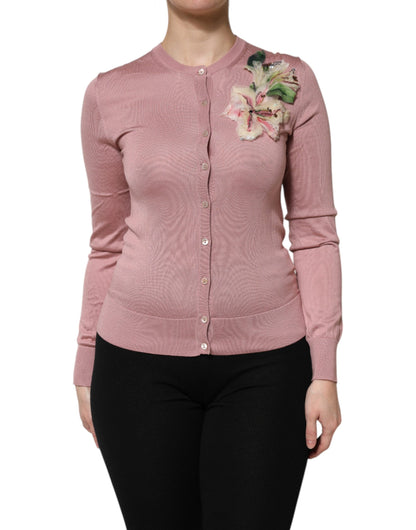 Dolce &amp; Gabbana – Rosa Seidenstrick-Cardigan mit Knopfleiste
