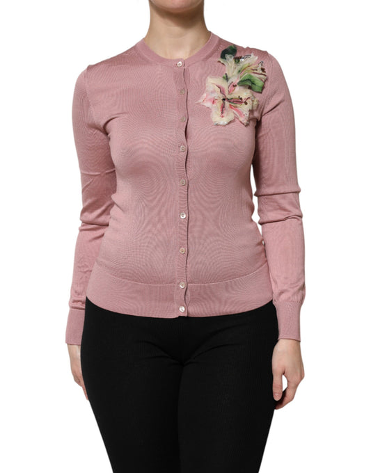 Dolce &amp; Gabbana – Rosa Seidenstrick-Cardigan mit Knopfleiste