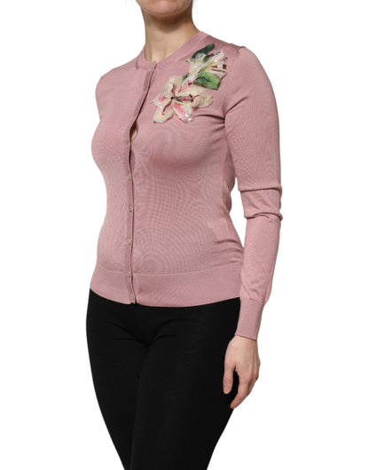 Dolce &amp; Gabbana – Rosa Seidenstrick-Cardigan mit Knopfleiste