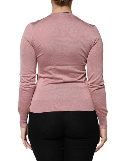 Dolce &amp; Gabbana – Rosa Seidenstrick-Cardigan mit Knopfleiste