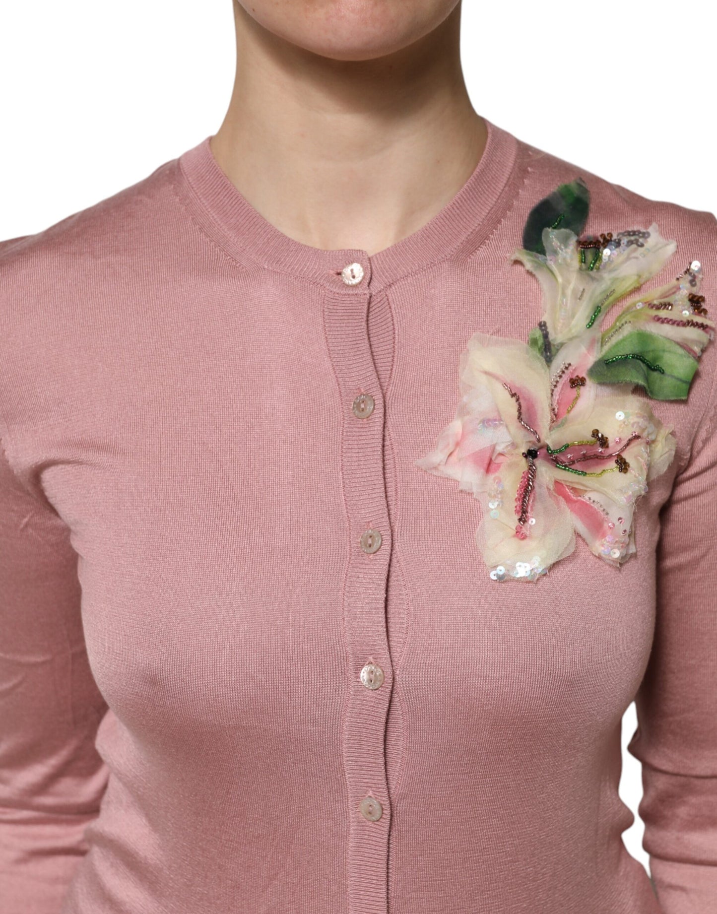 Dolce &amp; Gabbana – Rosa Seidenstrick-Cardigan mit Knopfleiste
