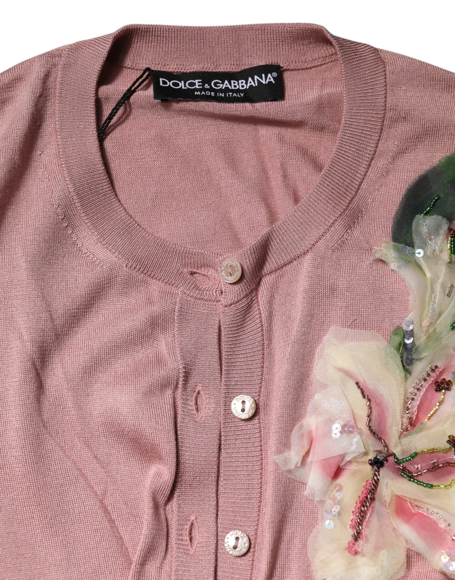 Dolce &amp; Gabbana – Rosa Seidenstrick-Cardigan mit Knopfleiste
