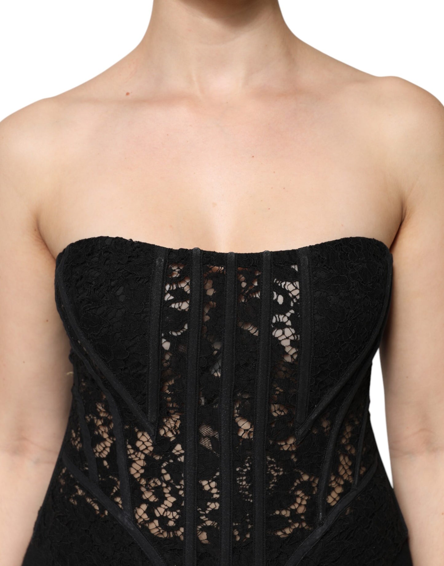 Dolce & Gabbana Black Cotton Floral Lace Corset Bustier Top