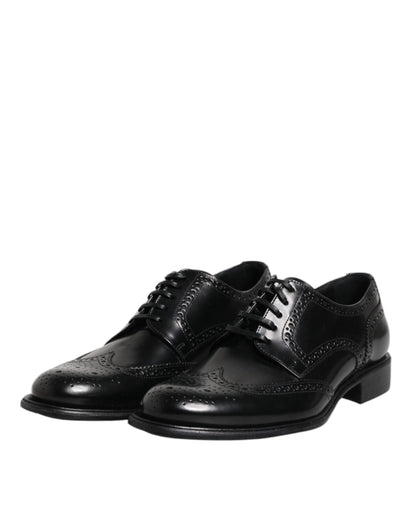 Dolce &amp; Gabbana – Formelle Derby-Schuhe aus schwarzem Leder mit Flügelkappe