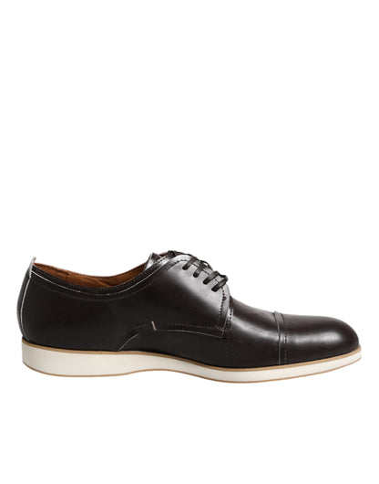 Pollini Dark Brown Leather Derby Lace Up Dress Formal Shoes