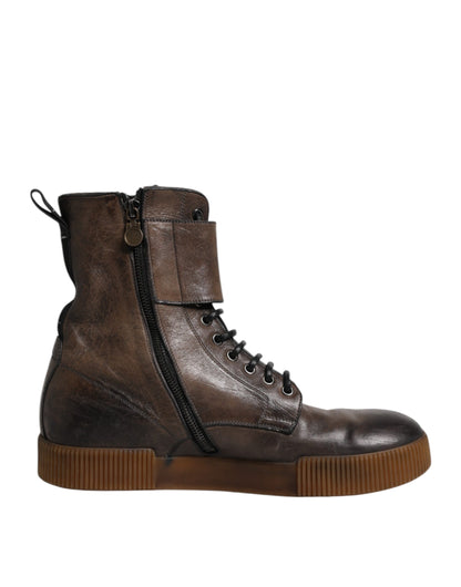 Dolce & Gabbana Brown Horse Leather Mid Calf Boots Shoes
