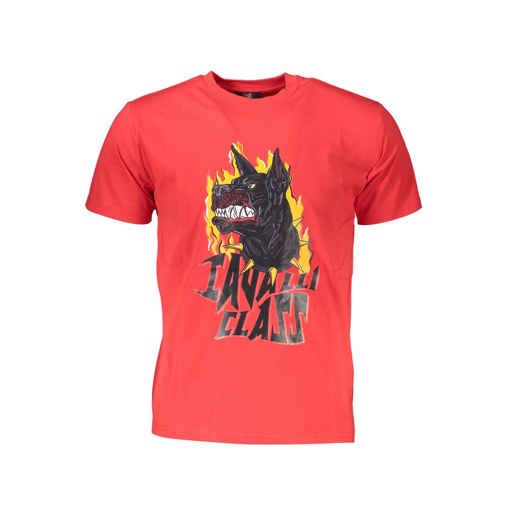 Cavalli Class Rotes Herren-T-Shirt aus Baumwolle