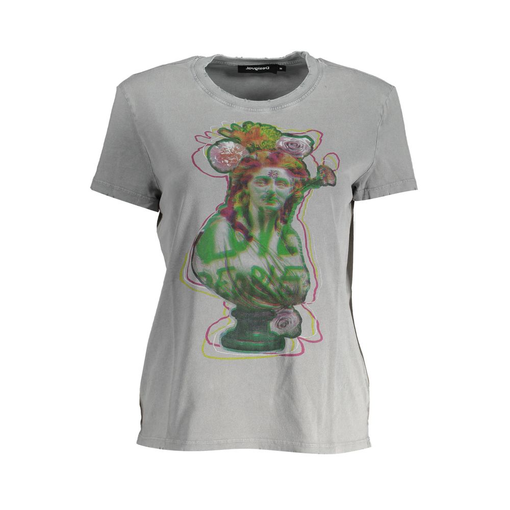 Desigual Graues Baumwoll-T-Shirt für Damen