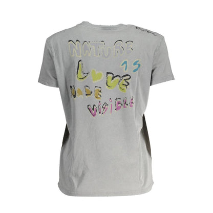 Desigual Graues Baumwoll-T-Shirt für Damen