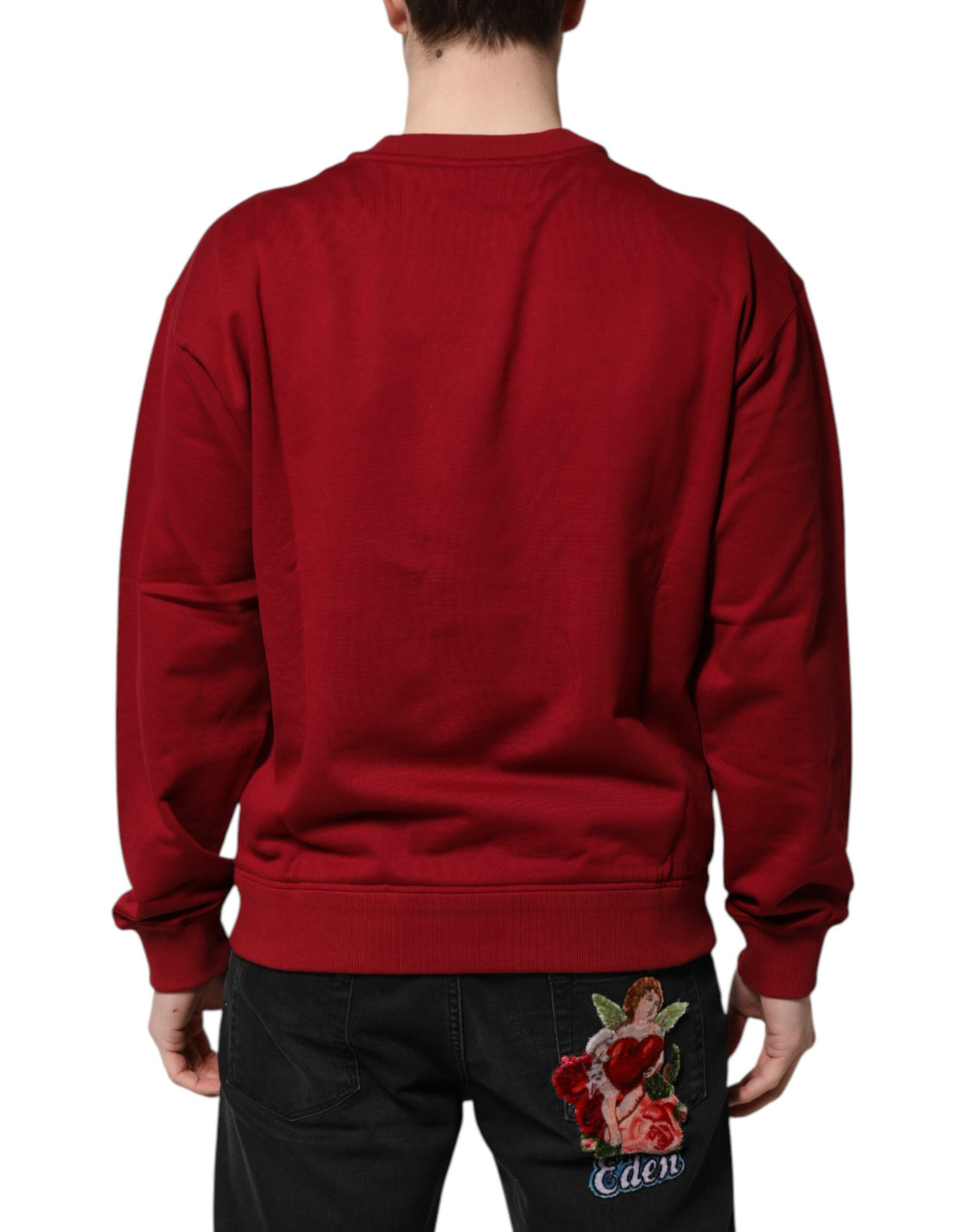 Dolce &amp; Gabbana – Roter Baumwollpullover mit Rundhalsausschnitt und geprägtem Logo
