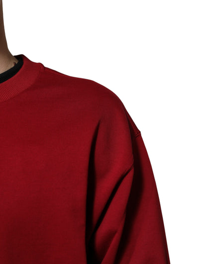 Dolce &amp; Gabbana – Roter Baumwollpullover mit Rundhalsausschnitt und geprägtem Logo