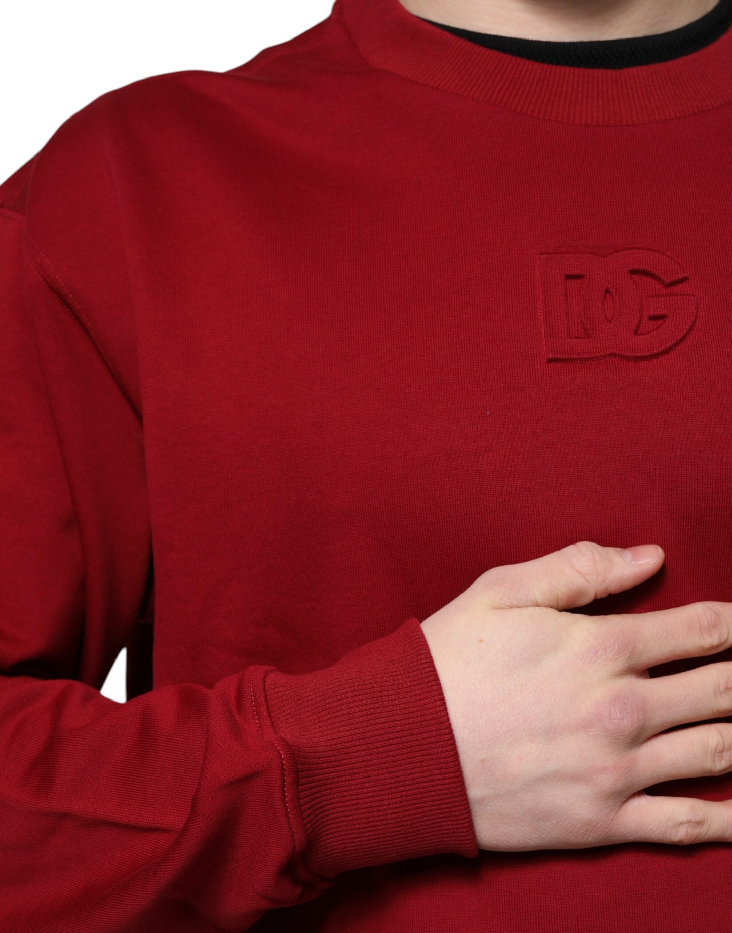 Dolce &amp; Gabbana – Roter Baumwollpullover mit Rundhalsausschnitt und geprägtem Logo