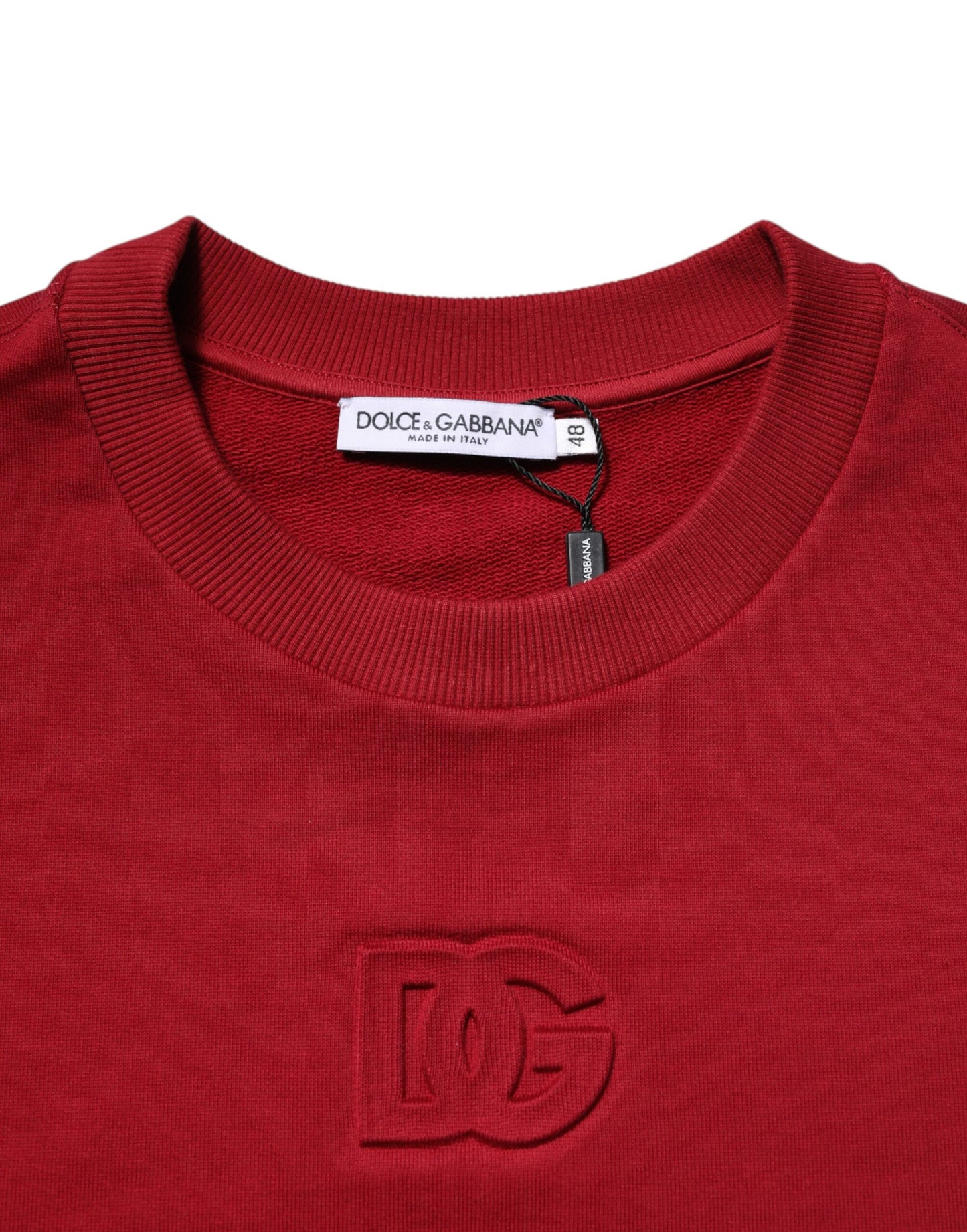 Dolce &amp; Gabbana – Roter Baumwollpullover mit Rundhalsausschnitt und geprägtem Logo