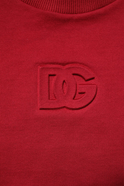 Dolce &amp; Gabbana – Roter Baumwollpullover mit Rundhalsausschnitt und geprägtem Logo