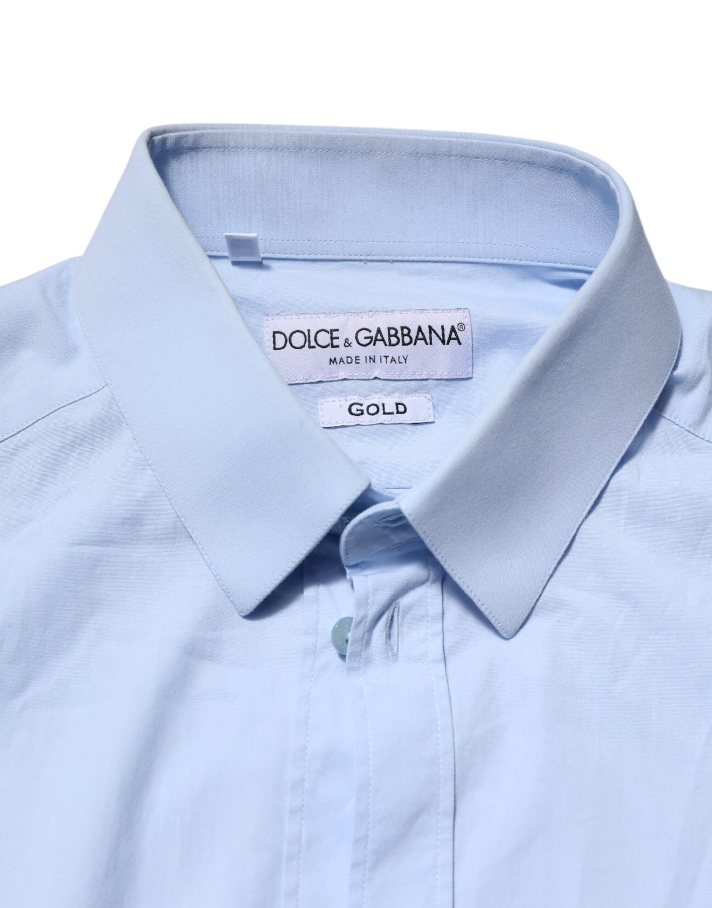Dolce & Gabbana Sky Blue Cotton GOLD Long Sleeves Dress Shirt