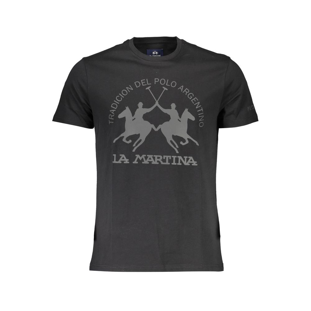 La Martina Schwarzes Herren-T-Shirt aus Baumwolle