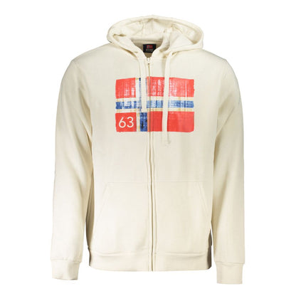 Norwegen 1963 Weißer Baumwollpullover für Herren mit Kapuze und Taschen
