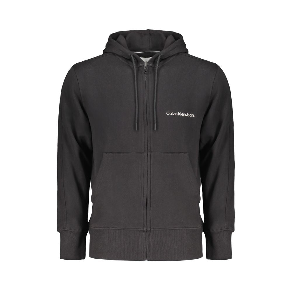 Calvin Klein – Schwarzer Herrenpullover aus Baumwolle mit Kapuze und Mitteltaschen