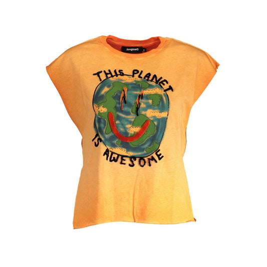Desigual Orangefarbenes Baumwoll-T-Shirt für Damen