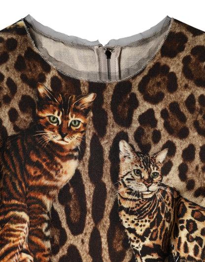 Dolce &amp; Gabbana – Braunes A-Linien-Midikleid mit Gürtel und Leopardenmuster