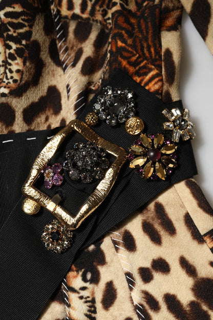 Dolce &amp; Gabbana – Braunes A-Linien-Midikleid mit Gürtel und Leopardenmuster