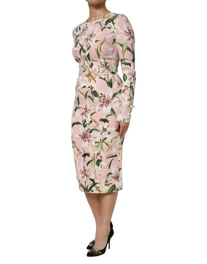 Dolce &amp; Gabbana Pink Lily Viskose-Etuikleid mit Stretch-Midi