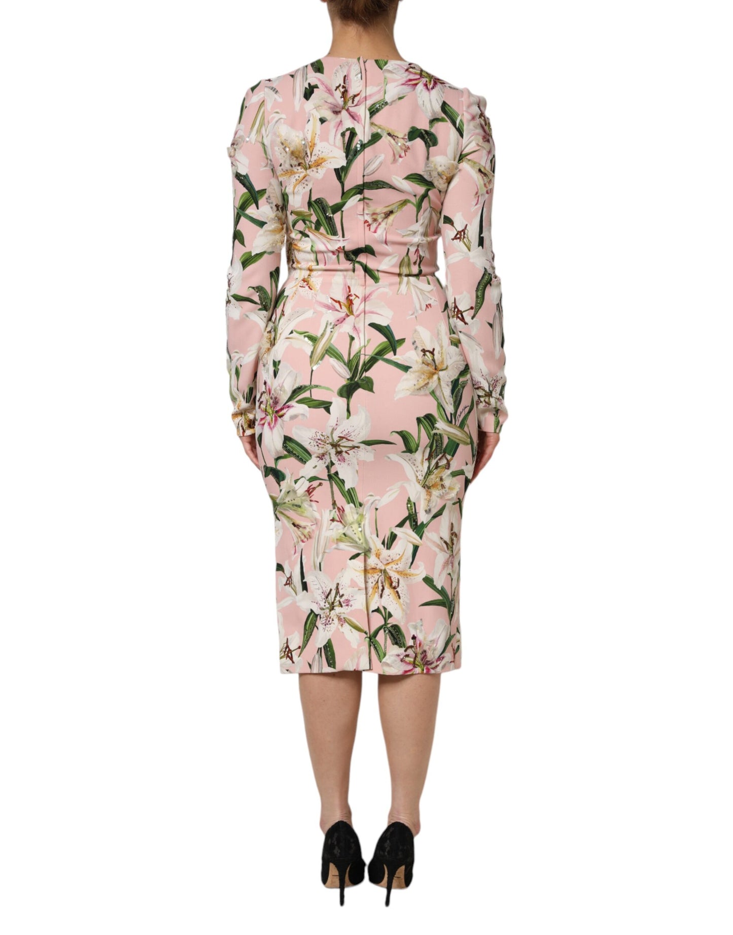 Dolce &amp; Gabbana Pink Lily Viskose-Etuikleid mit Stretch-Midi