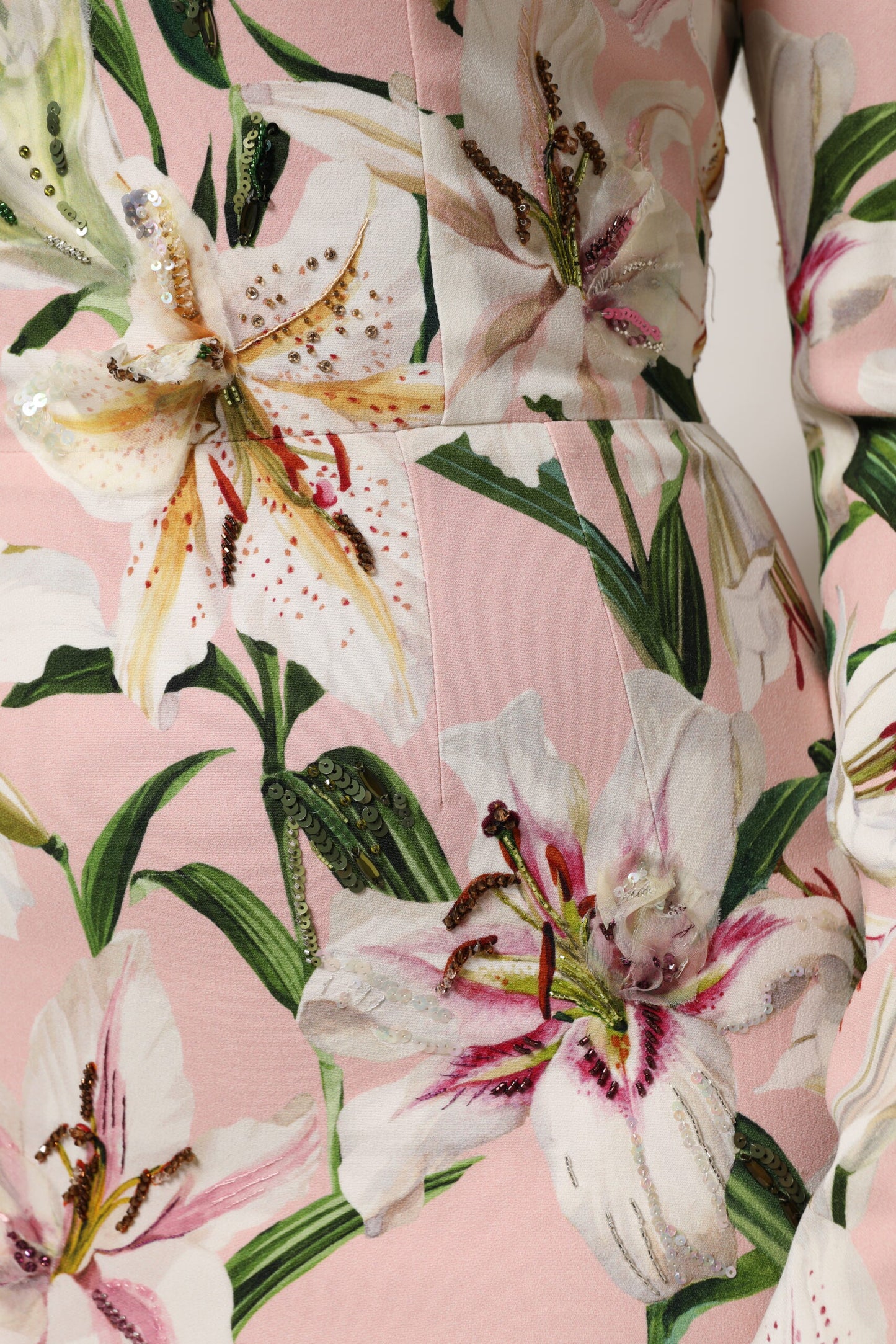 Dolce &amp; Gabbana Pink Lily Viskose-Etuikleid mit Stretch-Midi