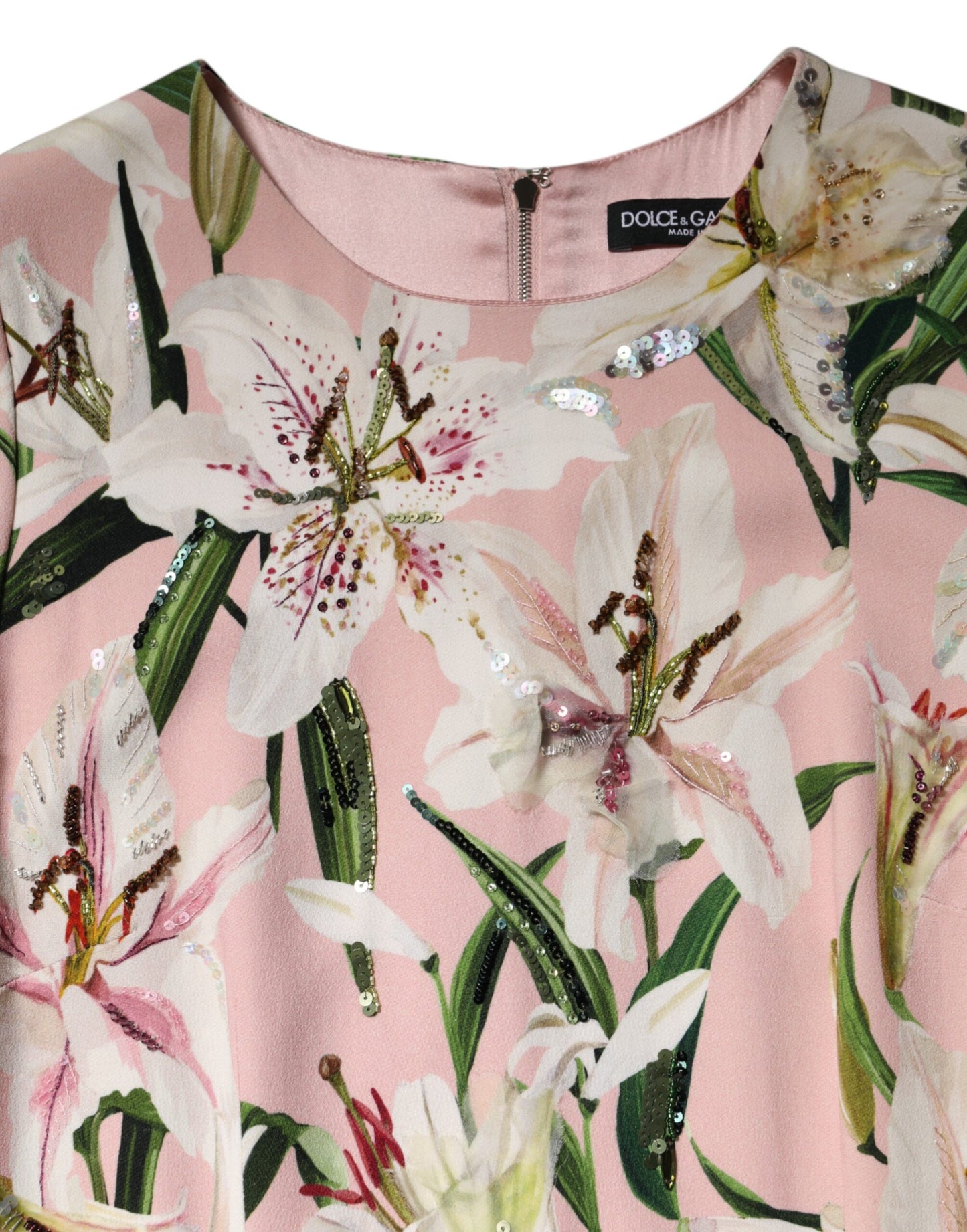 Dolce &amp; Gabbana Pink Lily Viskose-Etuikleid mit Stretch-Midi