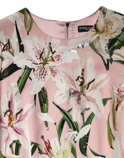 Dolce &amp; Gabbana Pink Lily Viskose-Etuikleid mit Stretch-Midi