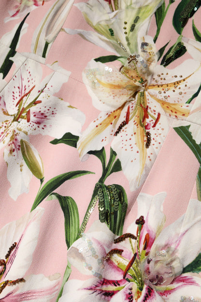 Dolce &amp; Gabbana Pink Lily Viskose-Etuikleid mit Stretch-Midi