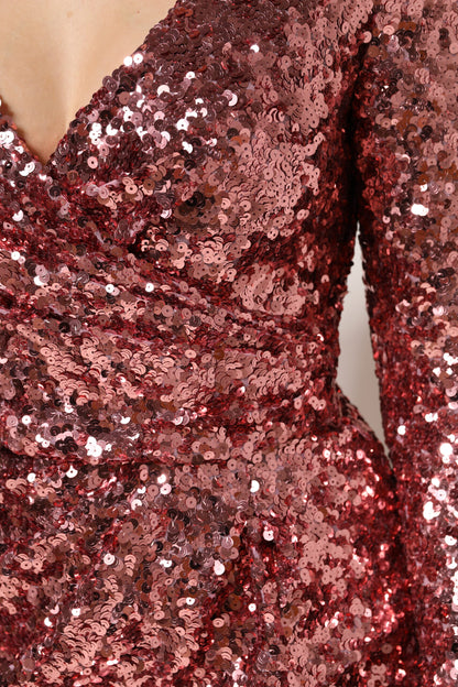 Dolce &amp; Gabbana – Statement-Midikleid aus Nylon mit V-Ausschnitt und Pailletten in Rosa