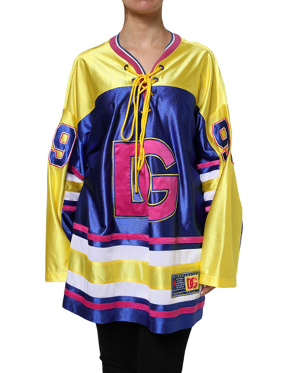 Dolce &amp; Gabbana – Mehrfarbiges Polyester-Oberteil mit langen Ärmeln und V-Ausschnitt