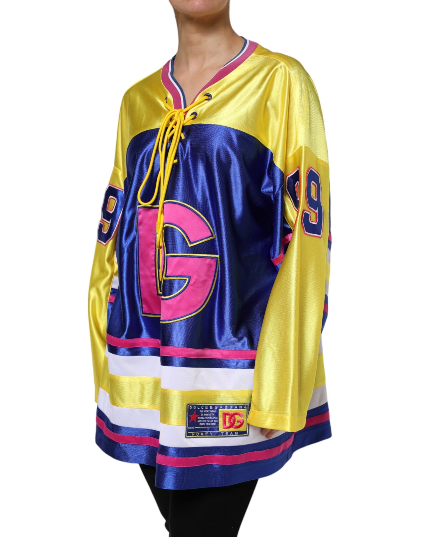 Dolce &amp; Gabbana – Mehrfarbiges Polyester-Oberteil mit langen Ärmeln und V-Ausschnitt