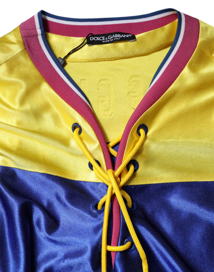 Dolce &amp; Gabbana – Mehrfarbiges Polyester-Oberteil mit langen Ärmeln und V-Ausschnitt