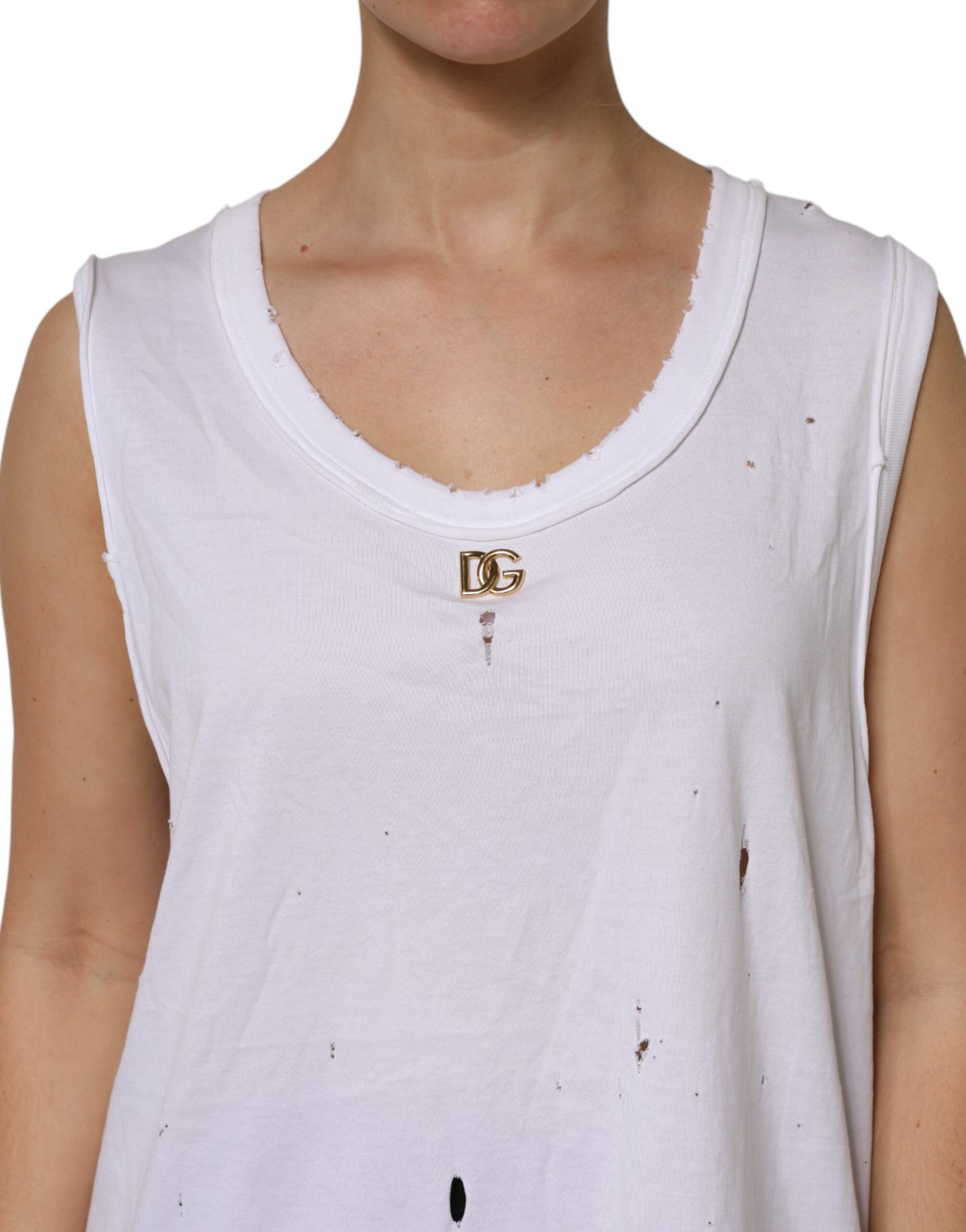 Dolce & Gabbana White Cotton Sleeveless Round Neck Tank Top