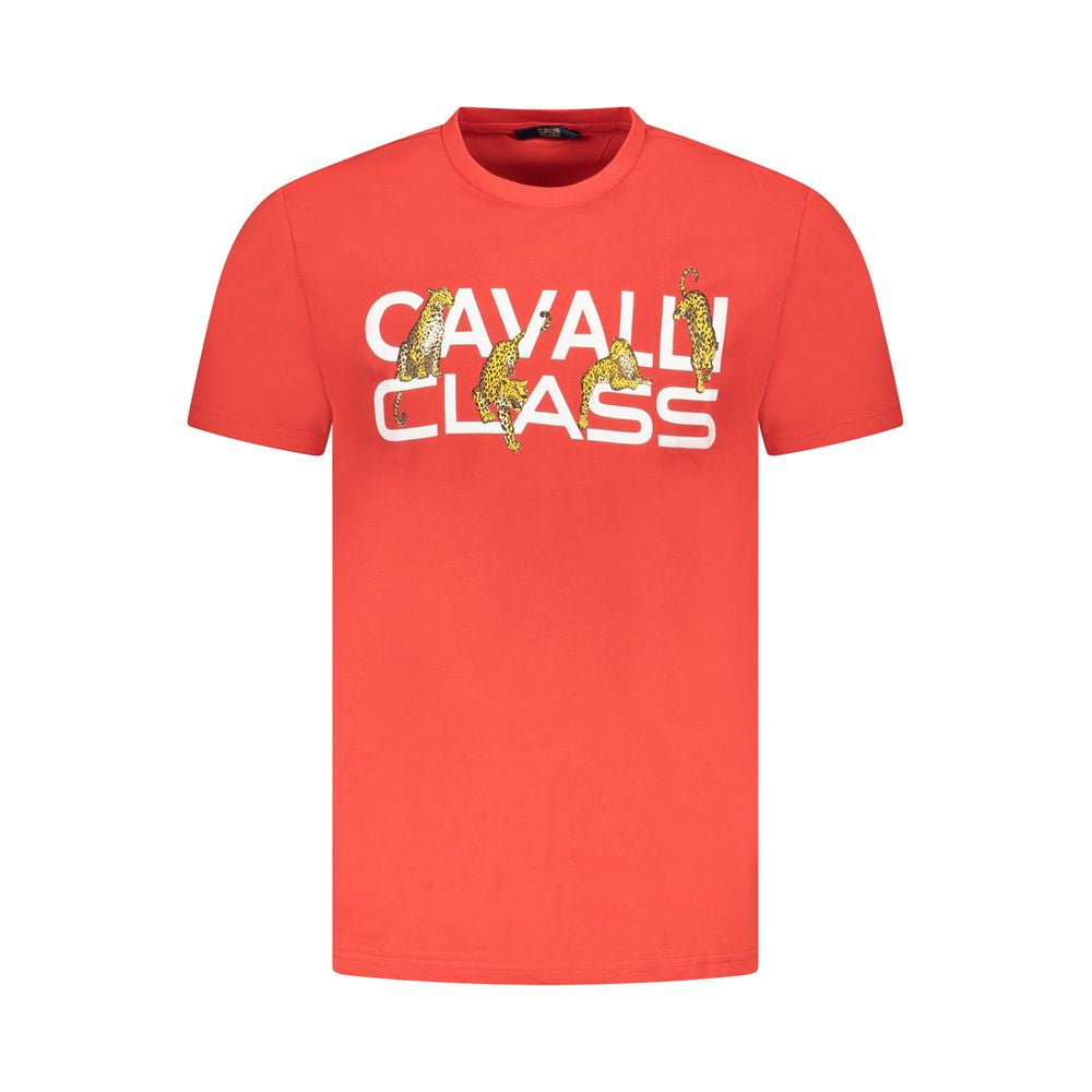 Cavalli Class Rotes Herren-T-Shirt aus Baumwolle