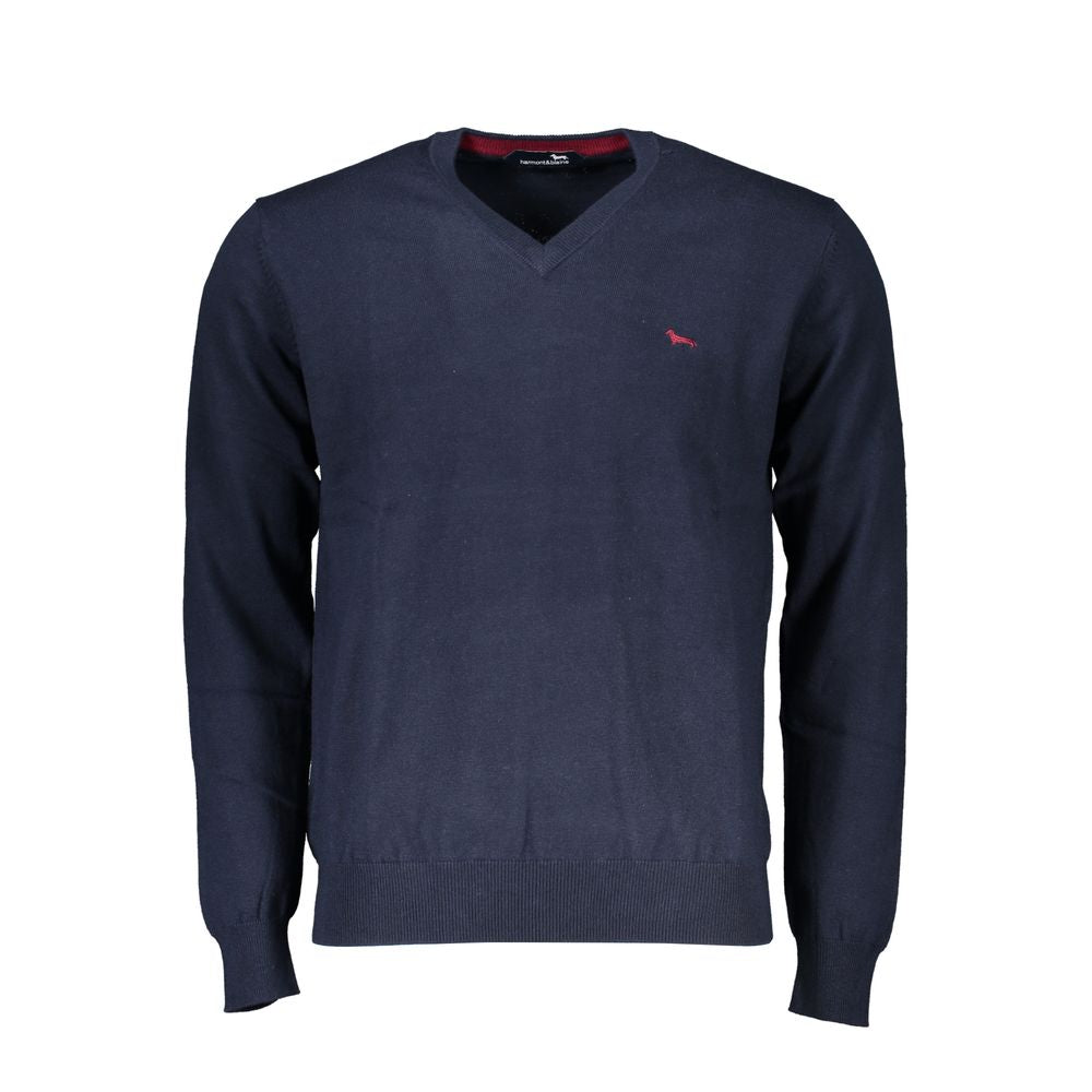 Harmont &amp; Blaine – Blauer Pullover mit V-Ausschnitt und Stickerei