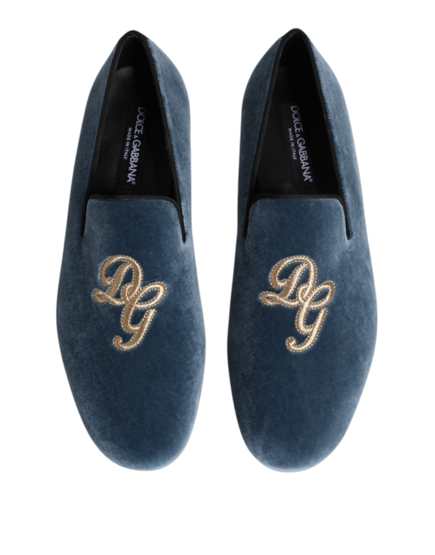 Dolce &amp; Gabbana – Blaue Loafer aus Samt mit DG-Logo, formelle Schuhe