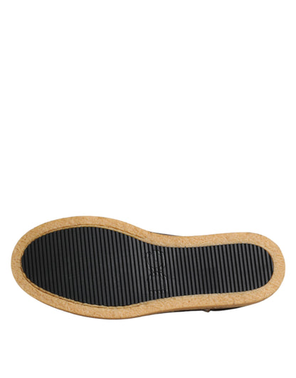 Dolce & Gabbana Brown White Calfskin Leather Loafers Shoes