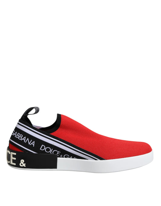 Dolce &amp; Gabbana Rotes Logo Low Top Slip On Herren Sneakers Schuhe